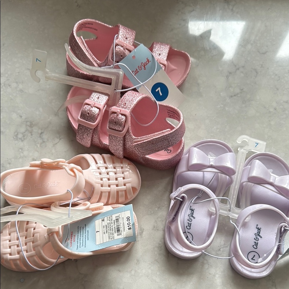 Kids Glitter and Bow Sandals - Pink and Purple
